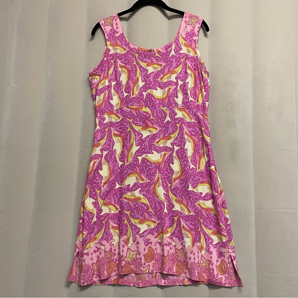 Rainbow-Jo Women’s Dress Medium Hawaiian Floral Dolphin Tropical Resortwear